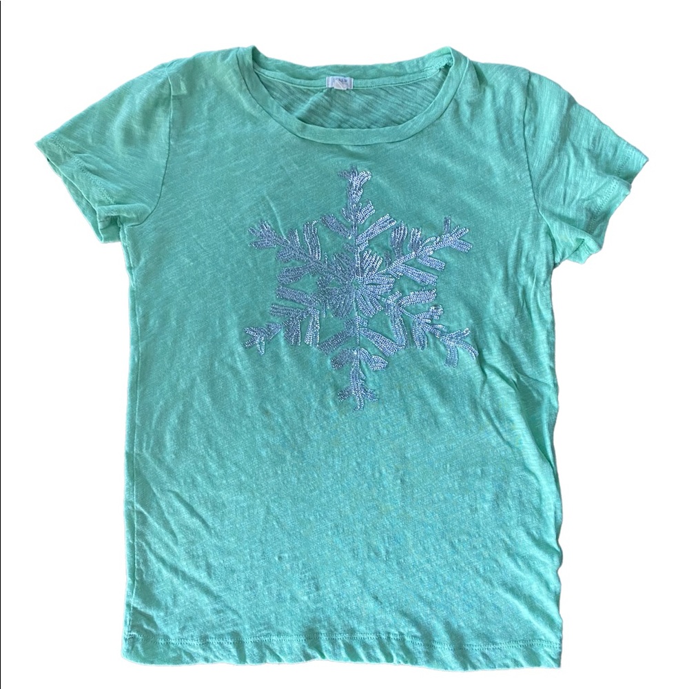 [J Crew] Green Embellished Snowflake Tee ❄️